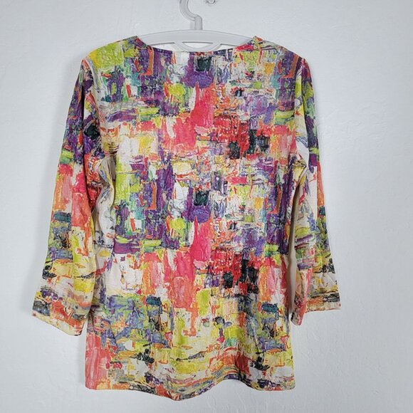 Parsley & Sage Women Multicolor Abstract Print 3/4 Sleeve Tunic Top Small Casual - Picture 2 of 8